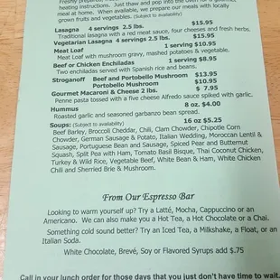 Back of menu