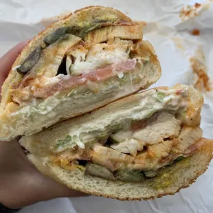 #1/Chicken Lickin' (Roasted Chicken, Sun-Dried Tomato, Avocado, Bacon, Monterey Jack, $10.99)- 3.5/5 stars