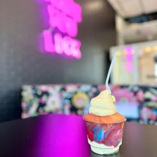 Mango chamoy &amp; captain america gelati with pineapple dole whip.
