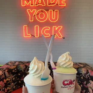 Two smalls! Coconut/honeydew w/ vanilla custard &amp; honeydew/thai tea w/ vanilla custard