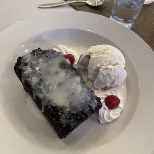 Chocolate cake and ice cream