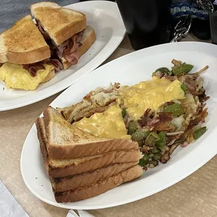 Western style hash browns with cheese and toast.