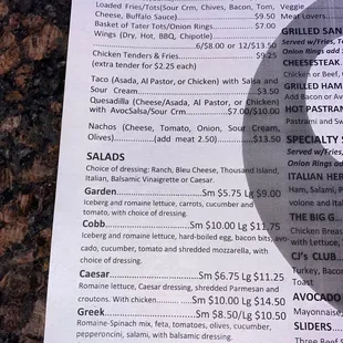 Menu Starters &amp; Salads