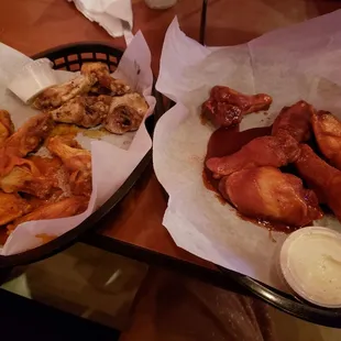 Jamaican Jerk (Top Left), Hot (Bottom Left), Hot Honey BBQ (right)