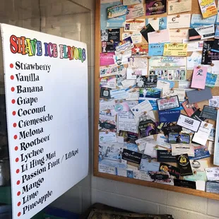 Shave ice flavors too choose from also lots of other business cards from vendors *4/1/22