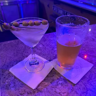 Perfect Grey Goose dirty martini and 22oz Oberon.