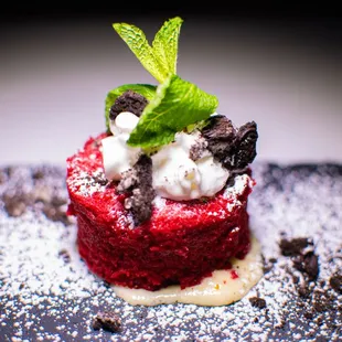 a red velvet dessert on a plate