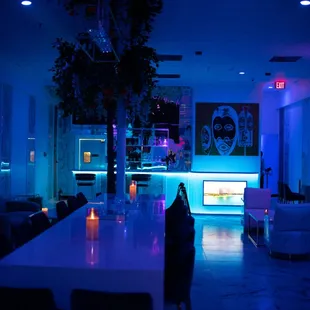 a bar with neon lights