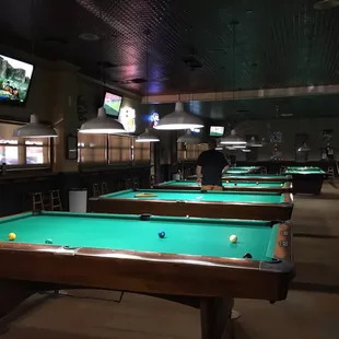 a pool table in a bar