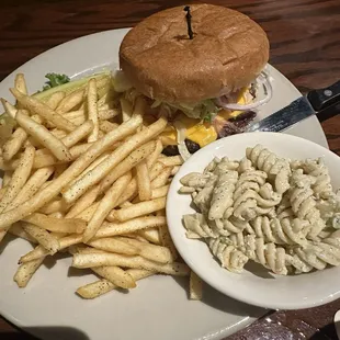 $11 cheeseburgers with amazing fries and awesome pasta salad (both included!). The burger is fresh made- not frozen. Everything phenomenal!