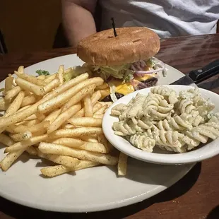 $11 cheeseburgers, includes fries &amp; pasta salad. Saturdays 11am-3pm. What a deal! Fresh made burger, crispy seasoned fries, pasta amazing!