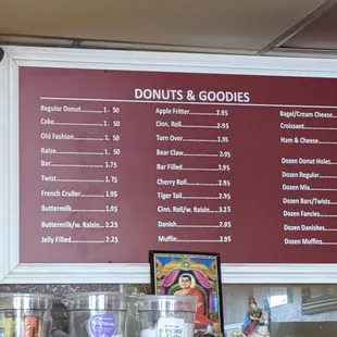Prices of donuts.