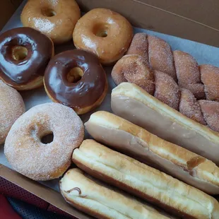 One dozen donuts in a box