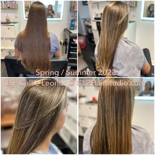 Haircut to take away dead ends, remove unnecessary weight to increase volume and swing. Color to reflect being sun kissed and add brightness