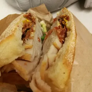 Angle 2, opening of turkey club sandwich. Is it worth $7.97?