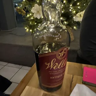 a bottle of alcohol on a table