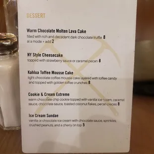 dessert menu