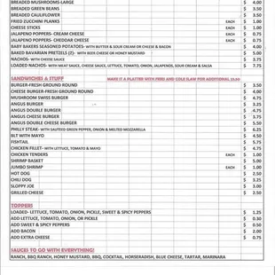 the menu for the restaurant