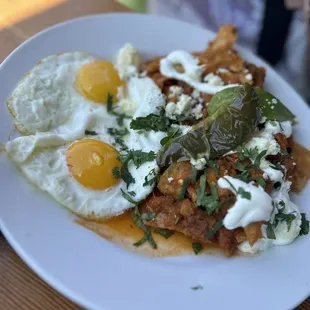 Chilaquiles and over east eggs