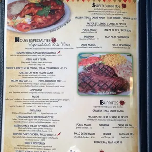 a menu for a mexican restaurant