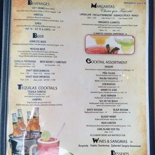 sushi and sashimi, menu