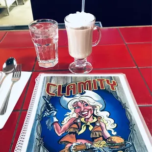 Menu and Irish coffee