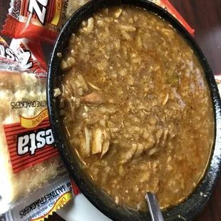 Duck and Sausage Gumbo.  If Tyler has it, get it!