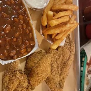 Catfish. Beans. Fries.