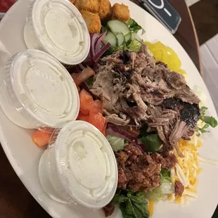 BBQ Salad sub a half gallon of ranch for BBQ sauce.