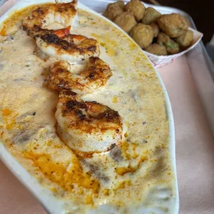 Shrimp &amp; Grits Special. Fried Okra