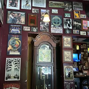 a grandfather clock in a bar