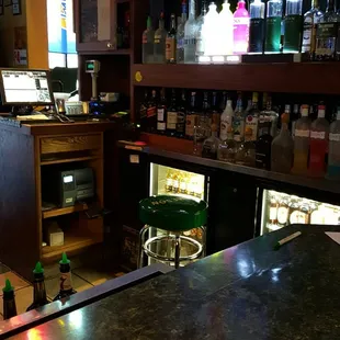 a view of the bar from the counter