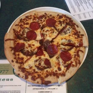 Pepperoni and meatball pizza