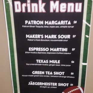 Game Day Drink Menu