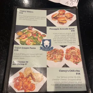 the menu for the restaurant