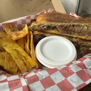 Cubano, so much meat, with a great balance of sauces and great bread. The plantain chips rock!   Might be best Cubano in the bay area.