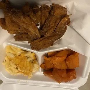 Fried Chicken Wings, Candied Yams, Baked Macaroni and Cheese