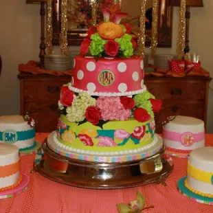 a three tiered cake on a table