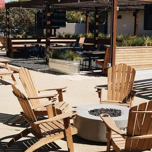 Our backyard is open everyday with seating, fire pits, lawn games and more plus heat lamps for those chilly nights  *family and dog friendly