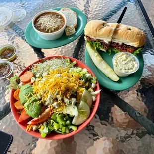 Tidbit Special Salad, Cup Chicken Sausage Gumbo  and Top-Round Roast Beef Sandwich