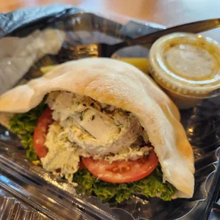 Chicken Salad in a pita( Saturday )lunch special comes with a drink for %10.49