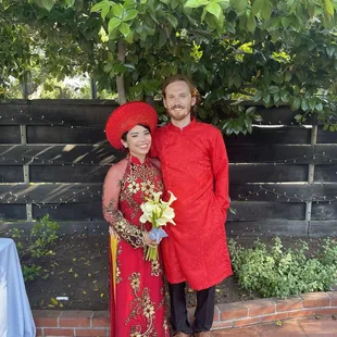 Traditional Vietnamese wedding attire (Ao Dai) at our wedding reception.
