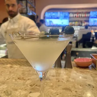 Dirty martini with bluecheese olives