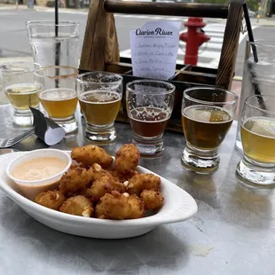 Cheese Curds and a beer flight.