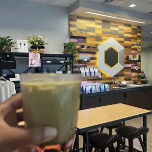 Spiced Vanilla Latte add matcha and caramel