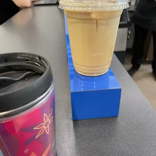 Oat milk latté and a refill coffee