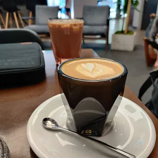 Cortado (front), Iced Lemon Chili Mocha (back)