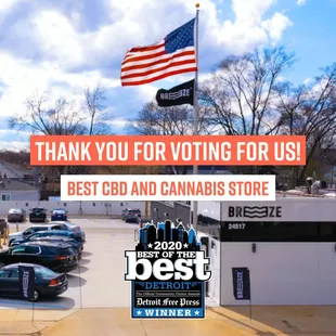 Thank you for voting us best CBD store &amp; best Cannabis store for the 2020 Detroit Free Press Best of the Best!