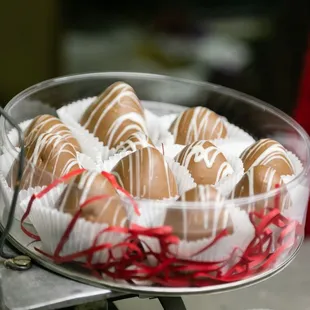 a bowl of chocolate candies