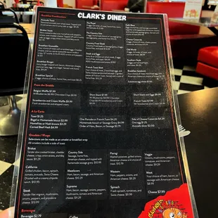 a menu for clark's diner
